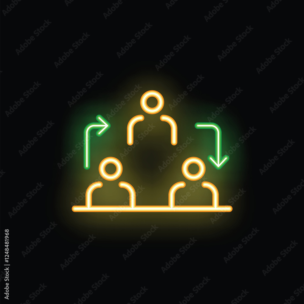 Neon sign representing a business deal with businessmen exchanging arrows Neon sign representing a business deal with businessmen exchanging arrows