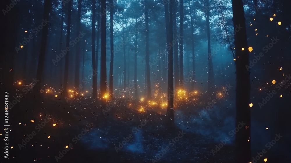 Enchanting Firefly Forest Night Scene Enchanting Firefly Forest Night Scene