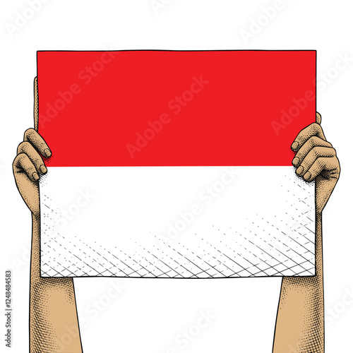 Hand Raises a Sign That Show Indonesia Flag
