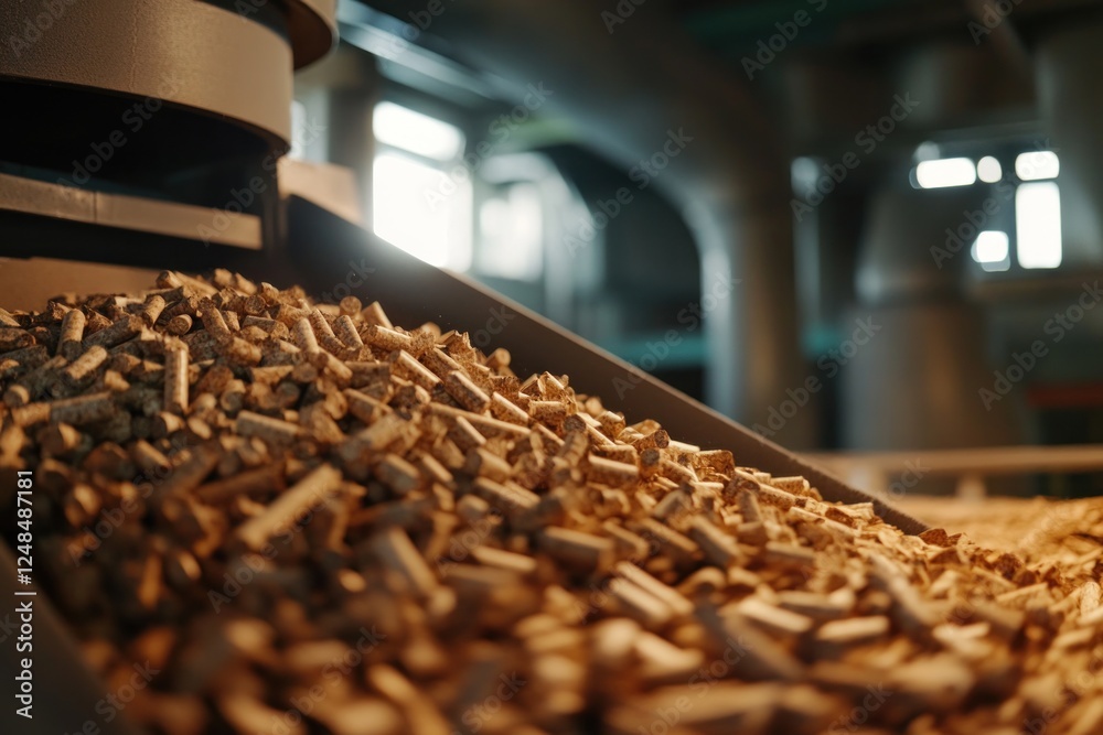 Close-up View of Wood Chips Highlighting Agricultural Waste Processing in an Industrial Setting Close-up View of Wood Chips Highlighting Agricultural Waste Processing in an Industrial Setting