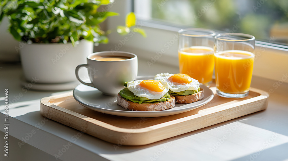serene breakfast scene with avocado toast serene breakfast scene with avocado toast