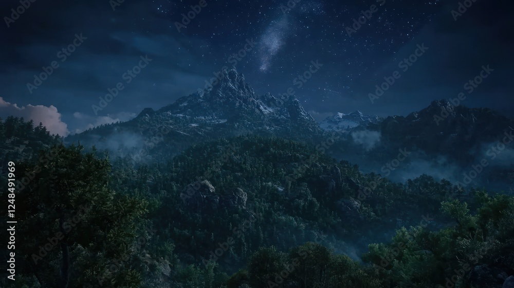 Majestic Mountain Range Under Starlit Night Sky Majestic Mountain Range Under Starlit Night Sky