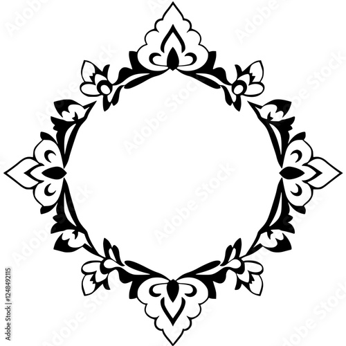 Detailed Abstract Vector artwork: a floral black and white border with floral pattern and flourishes.
Keywords

Monochrome.
Symmetrical,
Black,
Decorative,
Floral,
Pattern,
Border,
Floral,
Ornamental,