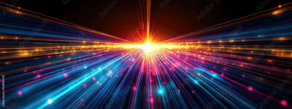 A bright beam of light with colorful rays radiating outwards- representing the speed and energy associated with fast digital data transfer. A bright beam of light with colorful rays radiating outwards- representing the speed and energy associated with fast digital data transfer.