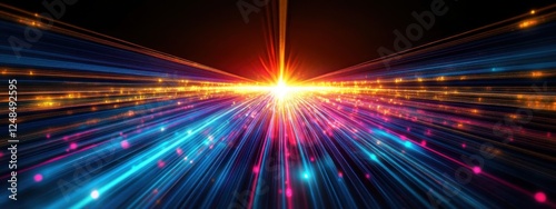 A bright beam of light with colorful rays radiating outwards- representing the speed and energy associated with fast digital data transfer.