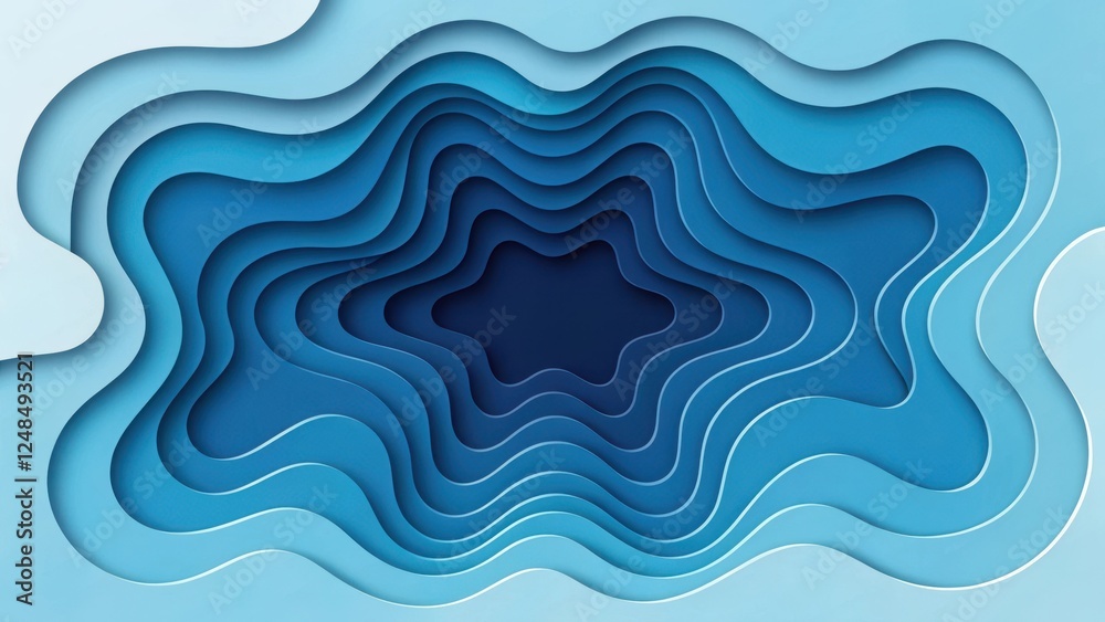 Fototapeta premium Abstract Layered Blue Wave Design with a Central Star Shape Formed by Organic Curves and Shades of Blue