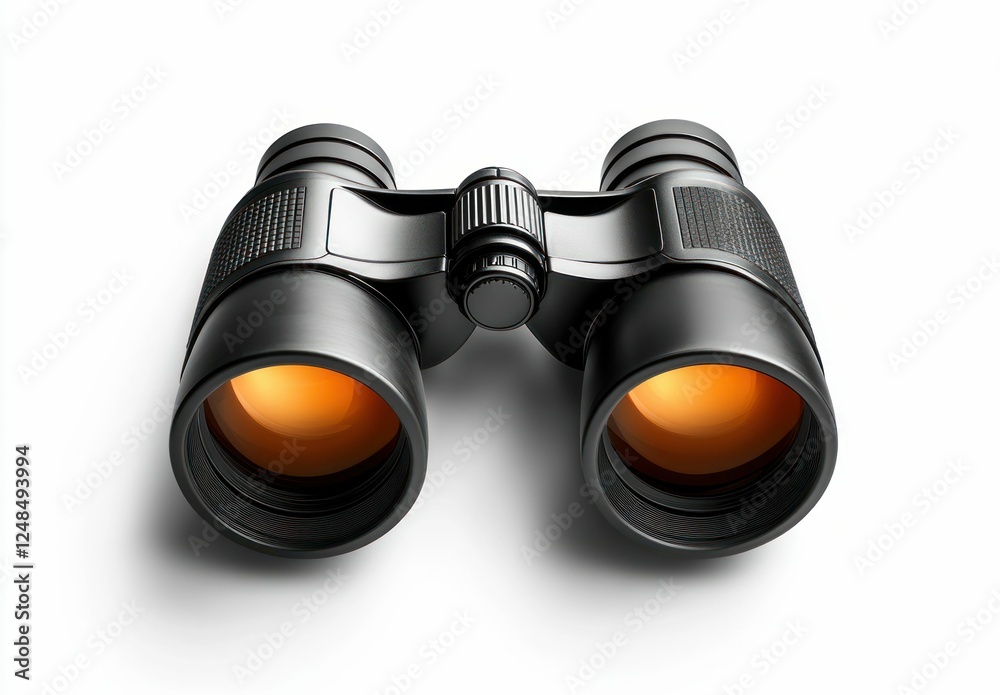 Black Binoculars with Orange Lens Isolated on White Black Binoculars with Orange Lens Isolated on White