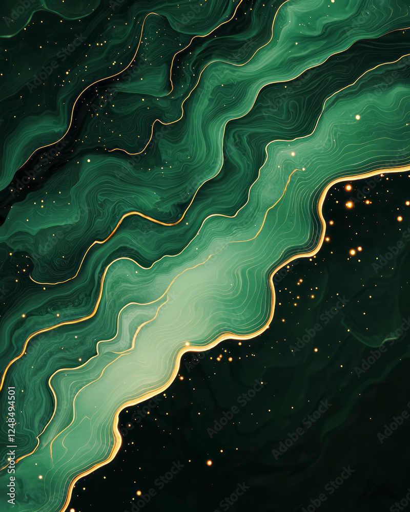 A futuristic resin flow in soft jade green, alive with tiny glowing gold sparks drifting in sync A futuristic resin flow in soft jade green, alive with tiny glowing gold sparks drifting in sync