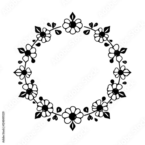 Simplified floral garland in bold black and white on a white background. photo