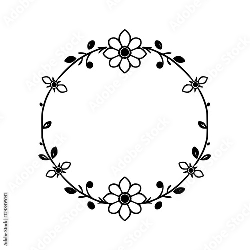 A round floral wreath composed of flowers, leaves and embellishments.