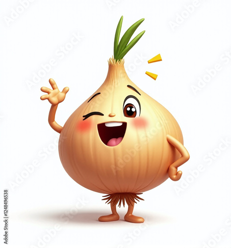 Onion Character, Cute 2D Kids Illustration on White Background

