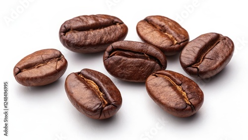 A Close-Up View of Roasted Coffee Beans on a Plain White Background