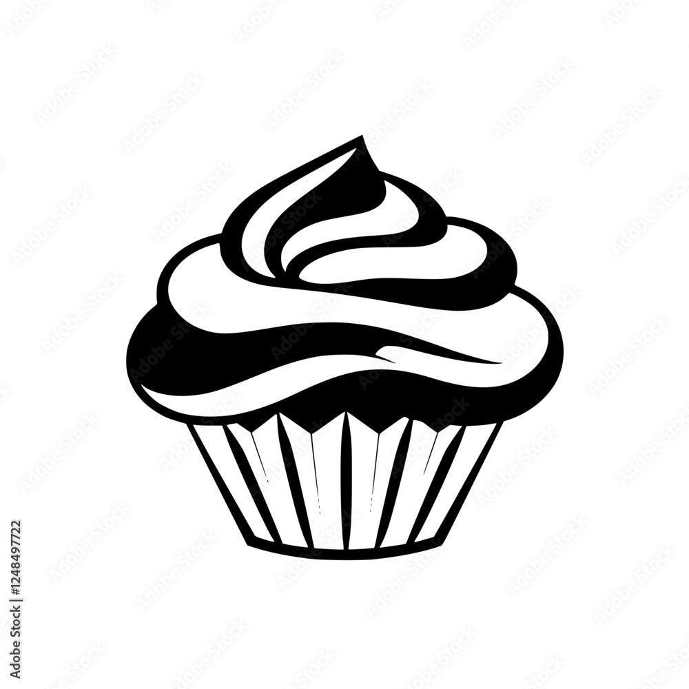 A black and white illustration of a cupcake. A black and white illustration of a cupcake.