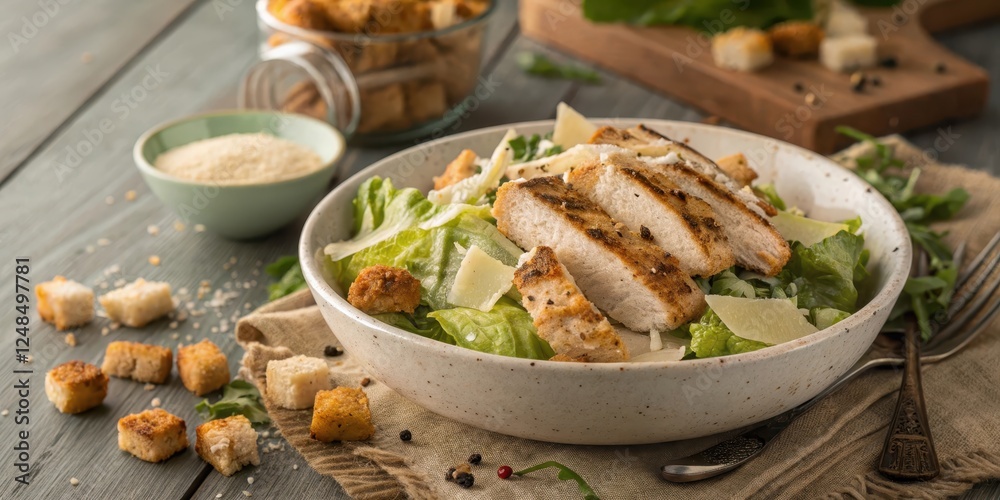 Aromatic Grilled Chicken Caesar Salad with Crispy Croutons and Parmesan Aromatic Grilled Chicken Caesar Salad with Crispy Croutons and Parmesan