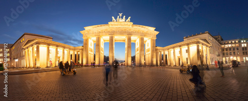 Spheric Panorama of Pariser Platz square at Berlin with Brandenburg Gate at dusk, long exposure shot photo