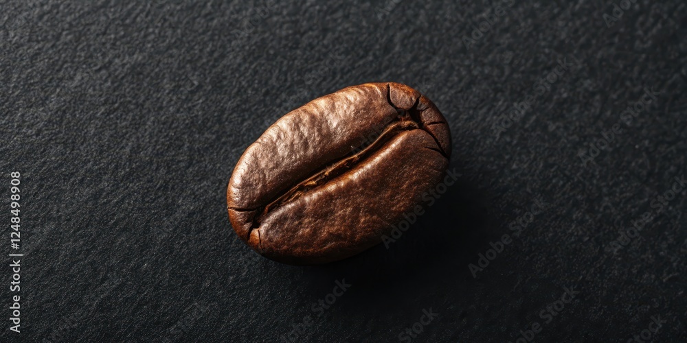 A Single Roasted Coffee Bean on a Dark Surface, Rich Brown Tones, Close-up Detail A Single Roasted Coffee Bean on a Dark Surface, Rich Brown Tones, Close-up Detail