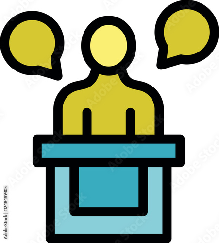 Politician giving a public speech from a podium, communicating with audience