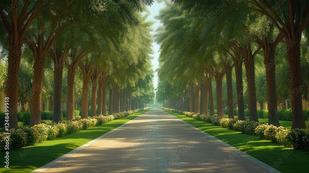 Fototapeta premium Serene Palm Tree Lined Pathway