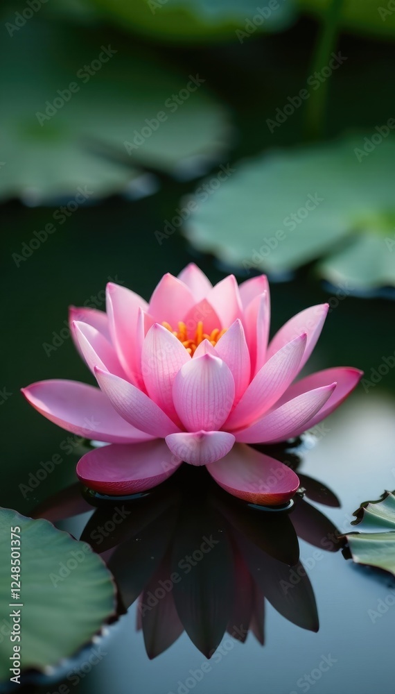 Delicate lotus petals unfolding on murky surface, peaceful atmosphere, aquatic plants Delicate lotus petals unfolding on murky surface, peaceful atmosphere, aquatic plants