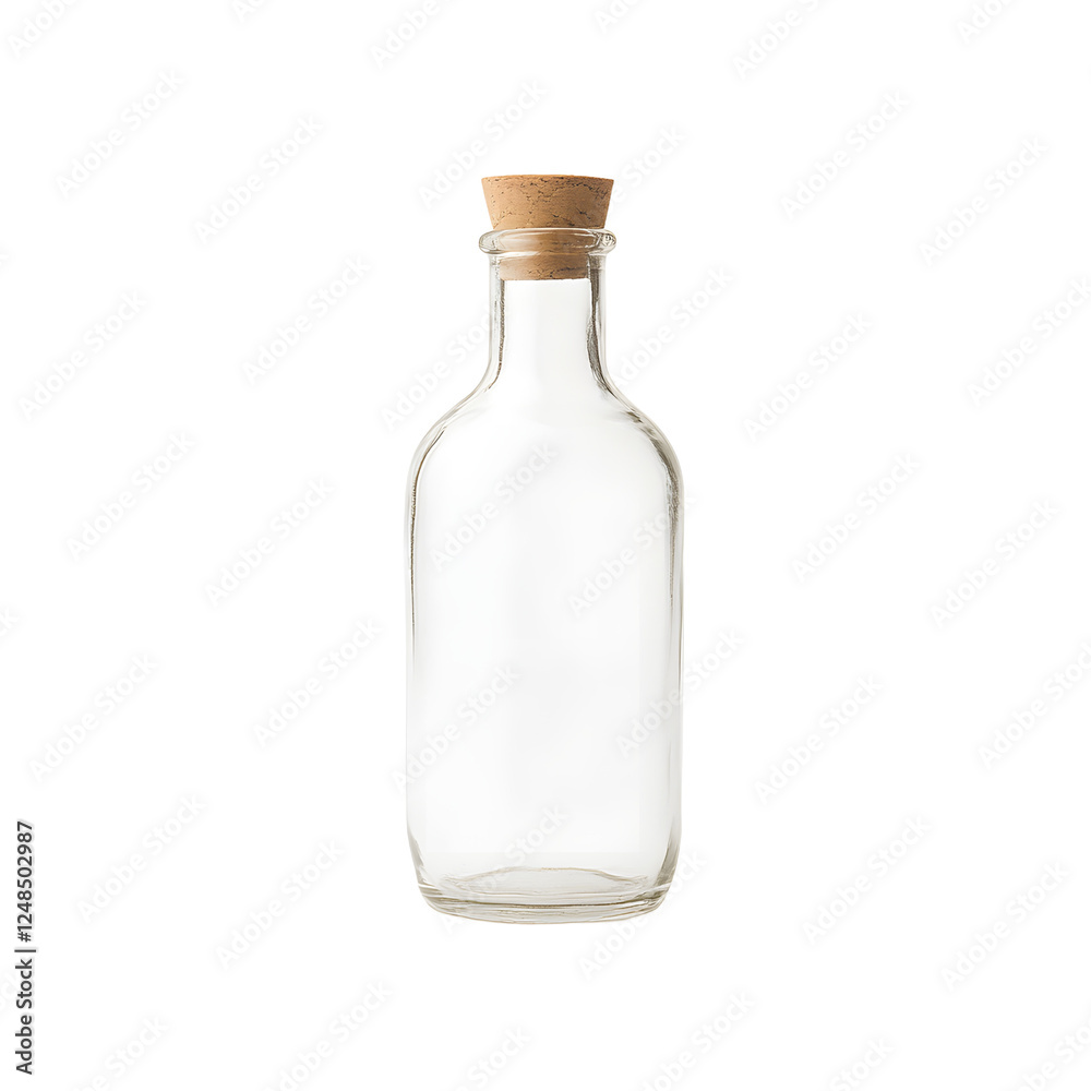 Glass bottle with a clean white background, showcasing its transparent design and smooth surface.
