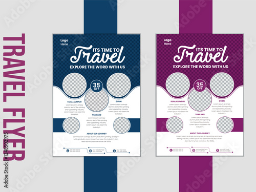 Modern poster travel flyer design template bundle. Editable tour poster template