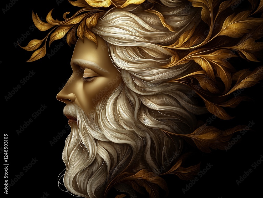 A traditional Orthodox icon of John the Baptist with elegant golden leaves entwined in his flowing white hair and beard, symbolizing divine wisdom and spiritual enlightenment A traditional Orthodox icon of John the Baptist with elegant golden leaves entwined in his flowing white hair and beard, symbolizing divine wisdom and spiritual enlightenment