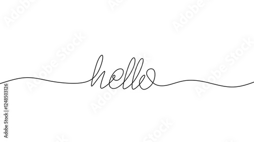HELLO handwritten inscription. Hand drawn lettering. Animated calligraphy. One line drawing of phrase. Continuous black line drawing word Hello. Minimalist hello concept. Animation video