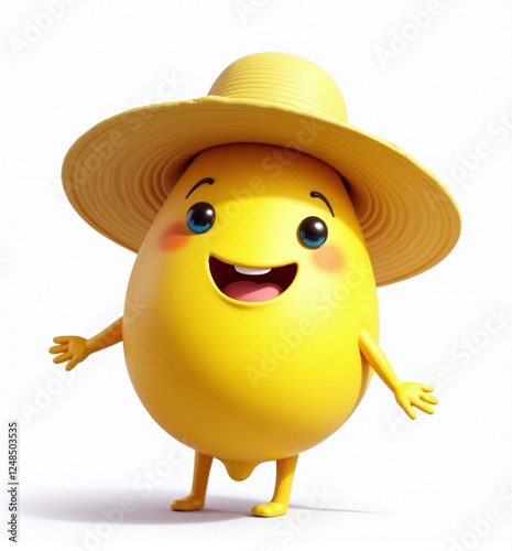 Lemon with a Hat, Cute 2D Kids Illustration on White Background


