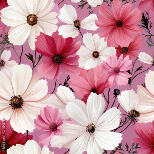 A flowery pattern with white and pink flowers