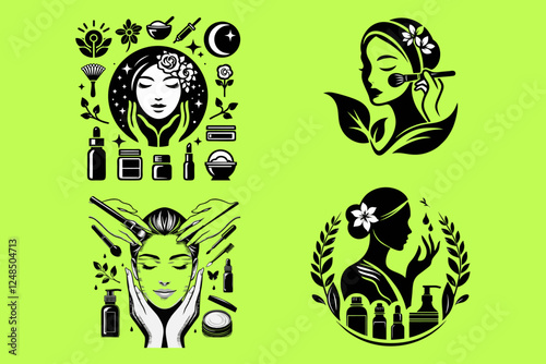 This is a women's makeup logo, suitable for logo design for cosmetic companies, beauty salons, bridal makeup, cosmetology, makeup artists, skincare, salons, facial care, facials, facial massage