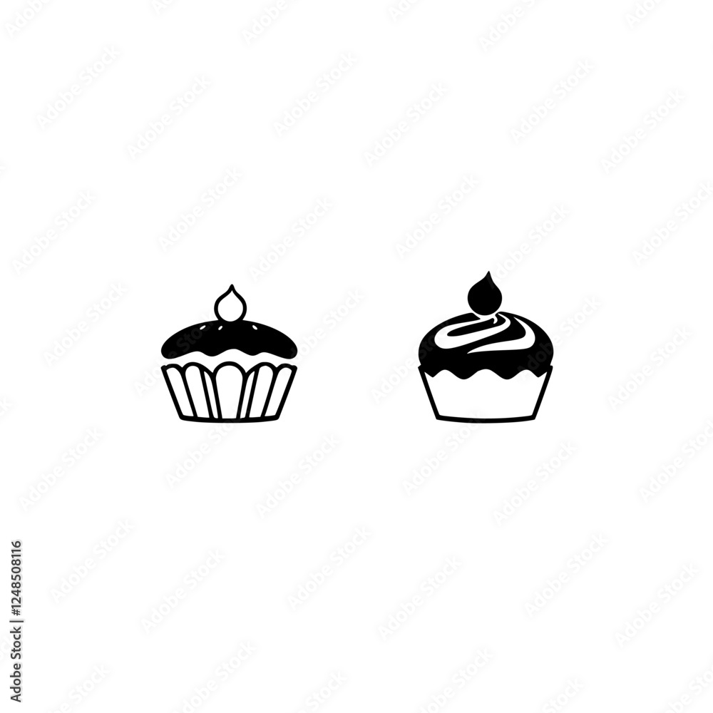 Two contrasting cupcakes in a minimal, clean, and modern style with a simplistic aesthetic, black and white. Two contrasting cupcakes in a minimal, clean, and modern style with a simplistic aesthetic, black and white.