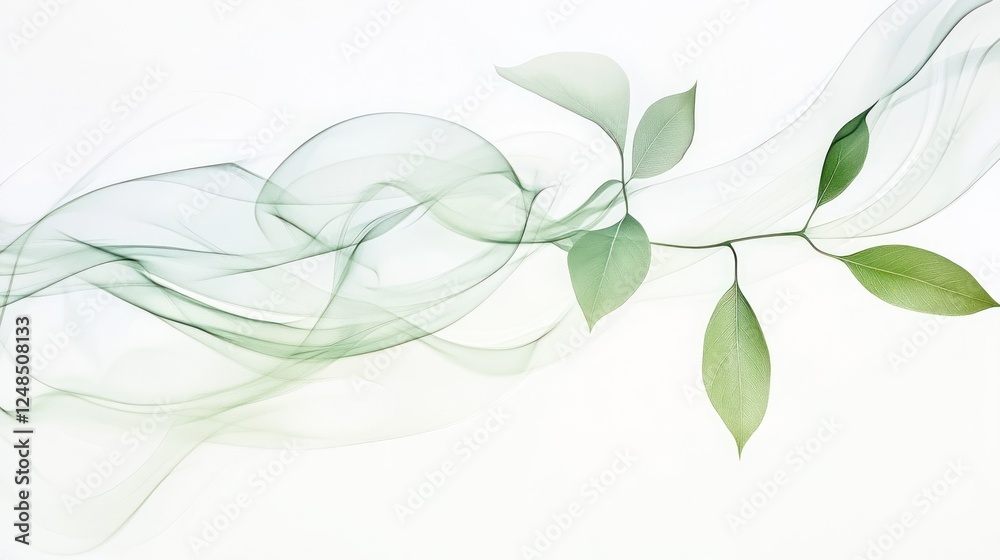 Delicate Green Leaves and Flowing Abstract Smoke Delicate Green Leaves and Flowing Abstract Smoke