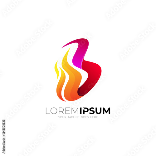 B logo and abstract fire design vector, red color