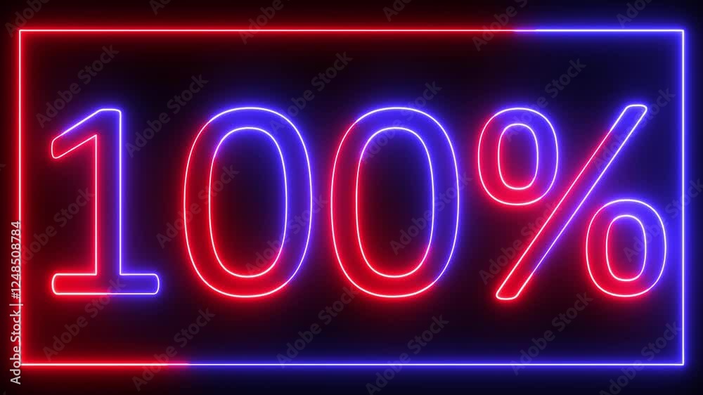 red blue color neon glowing 100% text icon animation offer sale discount store price shopping template banner text letter sign symbol on black background red blue color neon glowing 100% text icon animation offer sale discount store price shopping template banner text letter sign symbol on black background