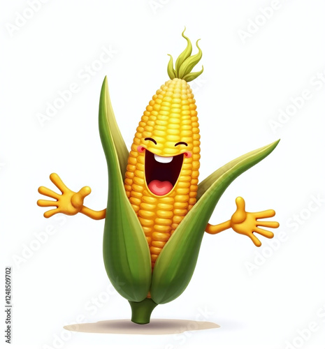 Corn Character, Cute 2D Kids Illustration on White Background

