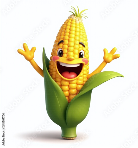 Corn Character, Cute 2D Kids Illustration on White Background


