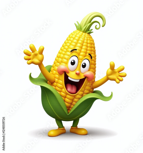 Corn Character, Cute 2D Kids Illustration on White Background

