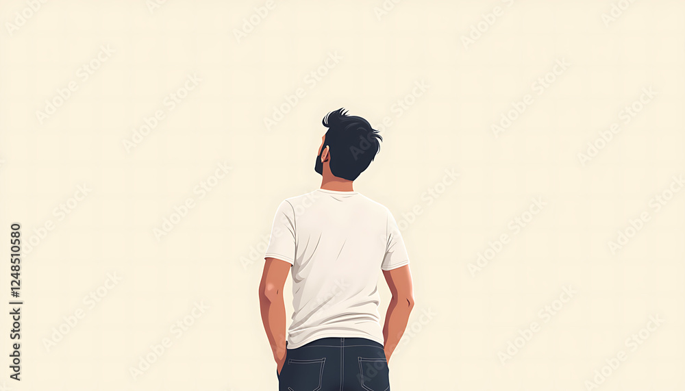 Man looking up thoughtfully against a plain background Man looking up thoughtfully against a plain background