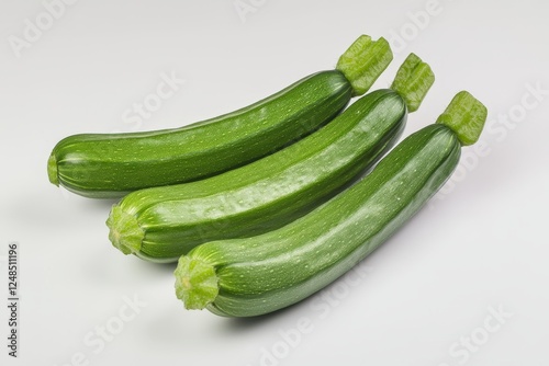 Fresh zucchini, three whole, on white background, studio shot, for cooking photo