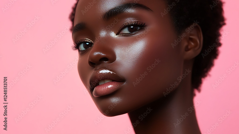 Portrait of a model with glossy skin and dramatic contouring Portrait of a model with glossy skin and dramatic contouring