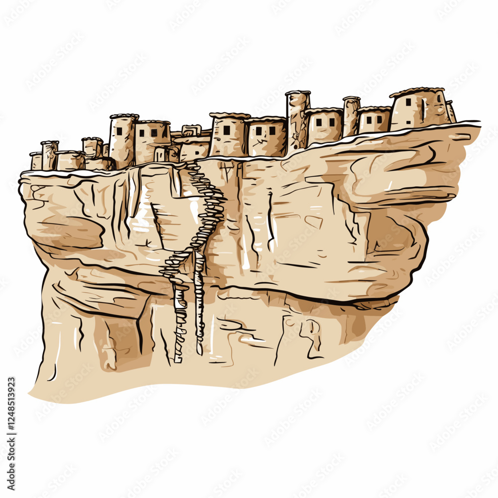 Mesa Verde. Mesa Verde hand-drawn comic illustration. Vector doodle style cartoon illustration