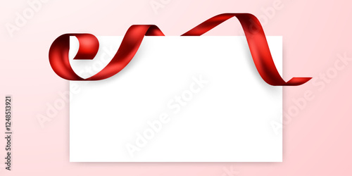 Red ribbon background with white paper Elegant vector illustration