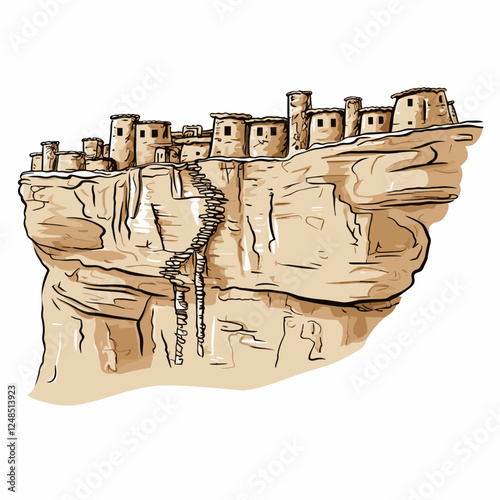 Mesa Verde. Mesa Verde hand-drawn comic illustration. Vector doodle style cartoon illustration photo