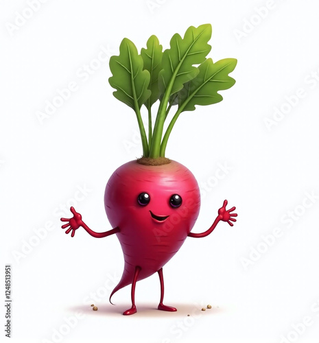 Radish Character, Cute 2D Kids Illustration on White Background

