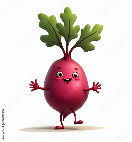 Radish Character, Cute 2D Kids Illustration on White Background

