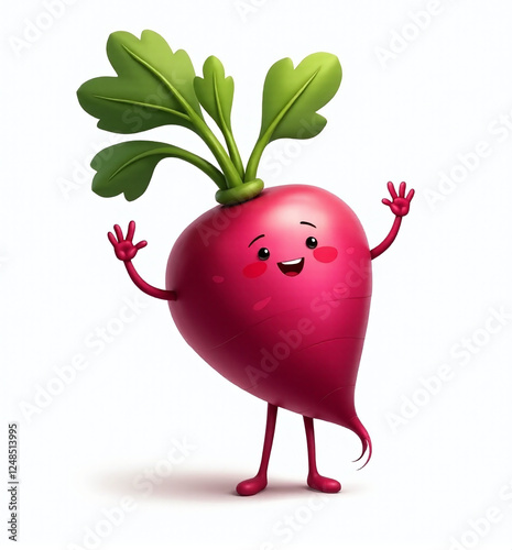 Radish Character, Cute 2D Kids Illustration on White Background


