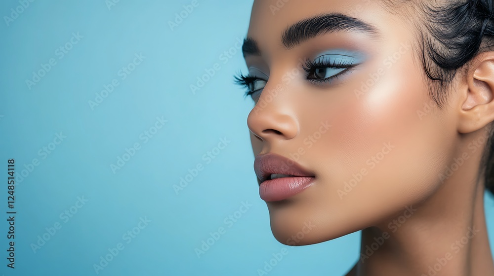 Portrait of a model with monochromatic makeup in pastel tones Portrait of a model with monochromatic makeup in pastel tones