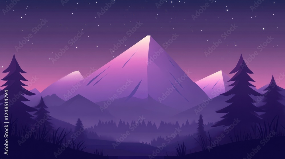 Purple Mountains Under a Starlit Evening Sky Purple Mountains Under a Starlit Evening Sky