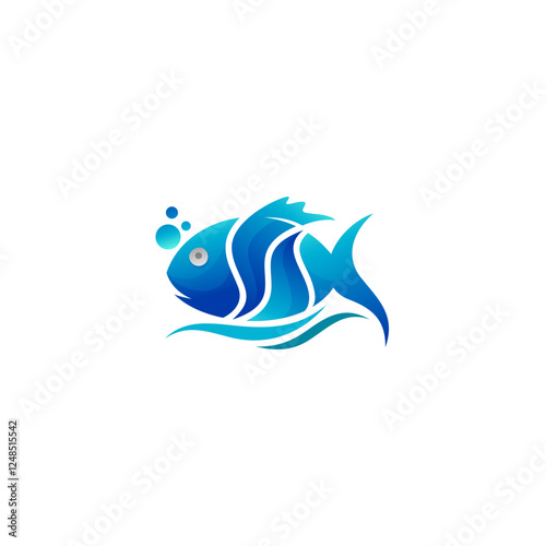 Fish logo with water design combination, blue color, animal logos