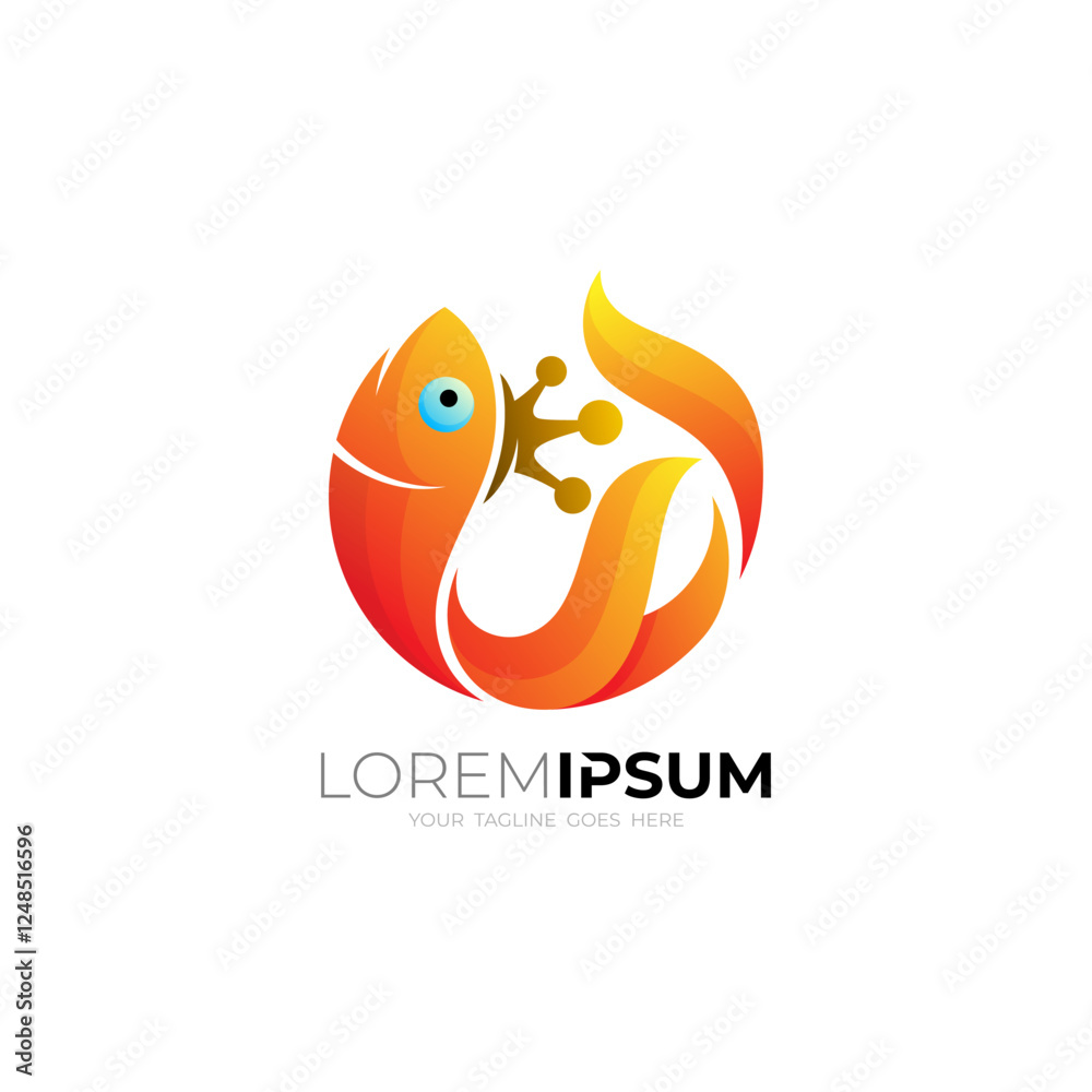 fish icon and crown on it, abstract fish logo template fish icon and crown on it, abstract fish logo template